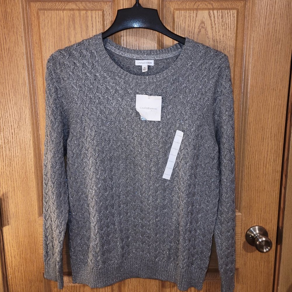 New w/tags Croft & Barrow Shimmery Gray Cable Knit Sweater Ladies SZ - XL